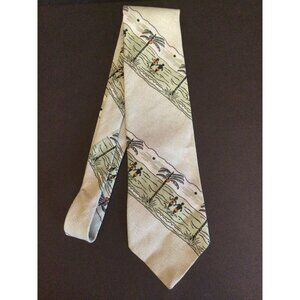 Vintage Men's Tie Hawaiian Tropical Palm Trees Beach Print Couple on beach One S